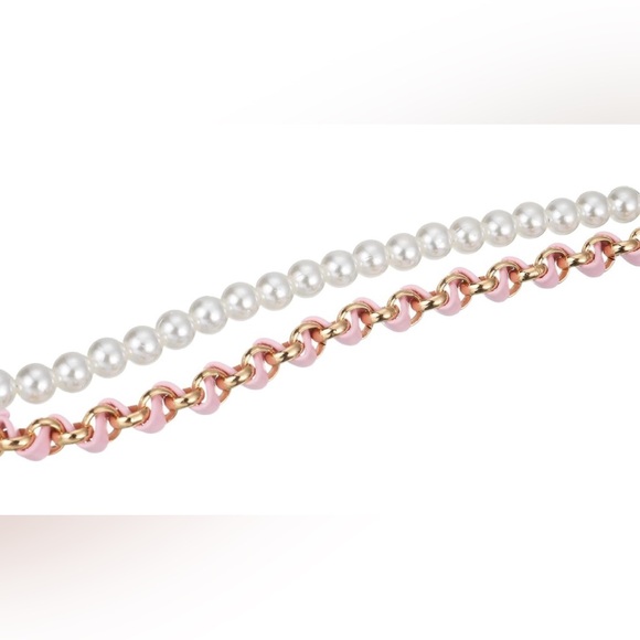 Purse Chain Charm Black Pink Leather Gold Chain Pearls Camellia Flower Unbranded - Picture 9 of 12